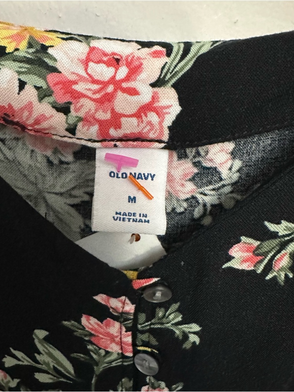 Floral V-Neck Spaghetti Strap Top - Black w/ Pink & Yellow Flowers, M - Picture 9 of 9